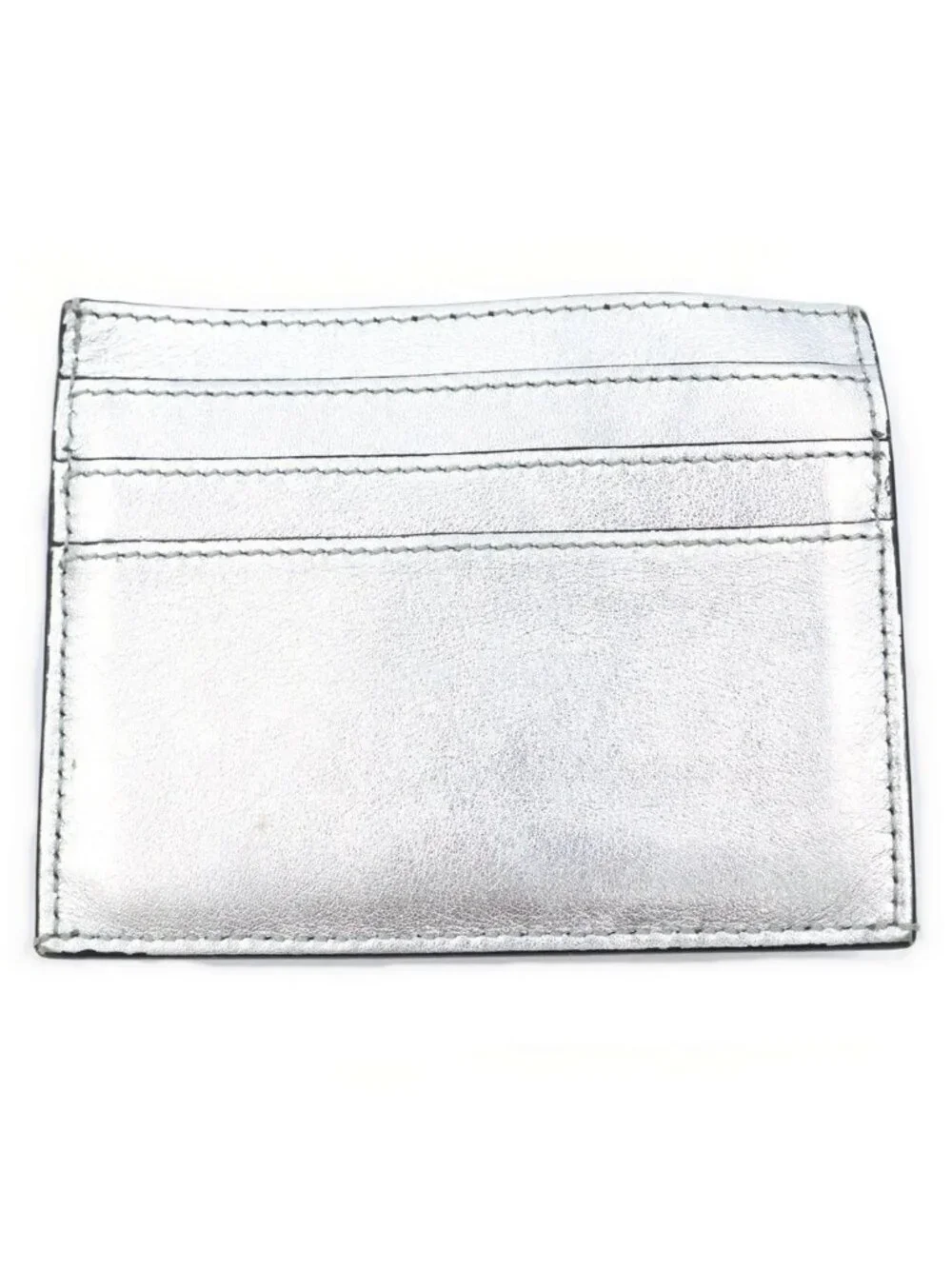Fendi Logo Embossed Coin Leather Card Case Silver